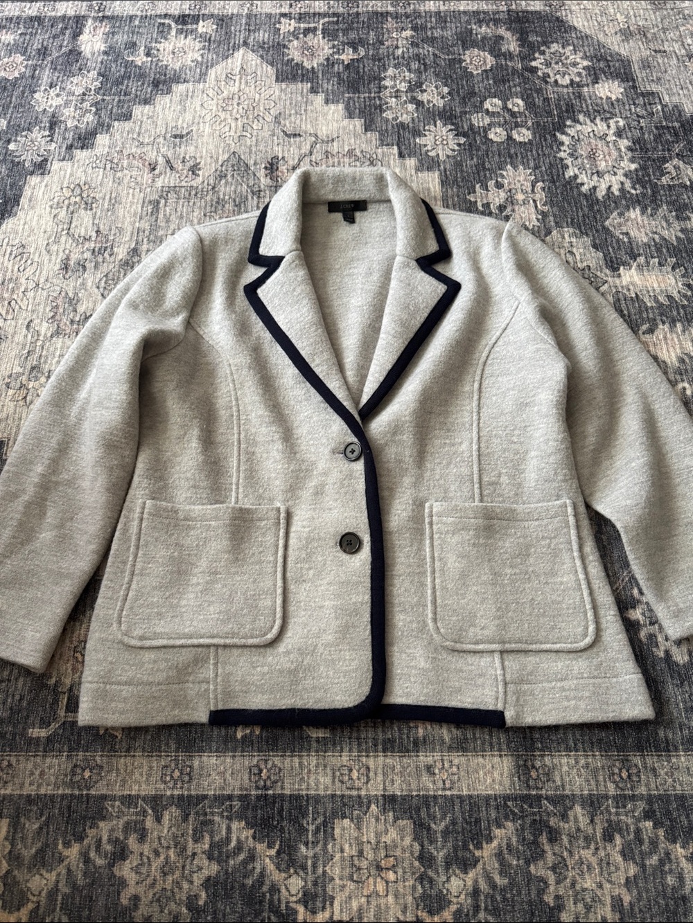 J. Crew Light Gray Blazer with Navy Trim